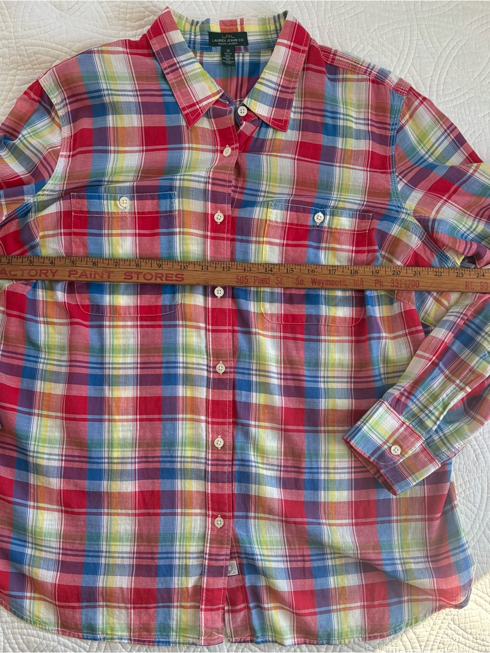 Ralph Lauren 1X Plaid Cotton Button-Up Shirt - Picture 5 of 7